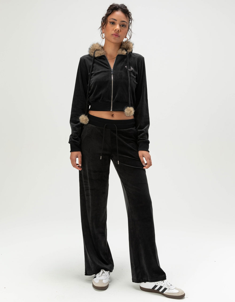 TRUE RELIGION Velour Faux Fur Womens Shrunken Zip-Up Hoodie image number 3