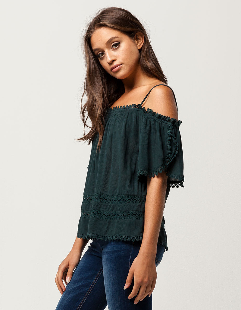 PATRONS OF PEACE Crochet Womens Cold Shoulder Top image number 1