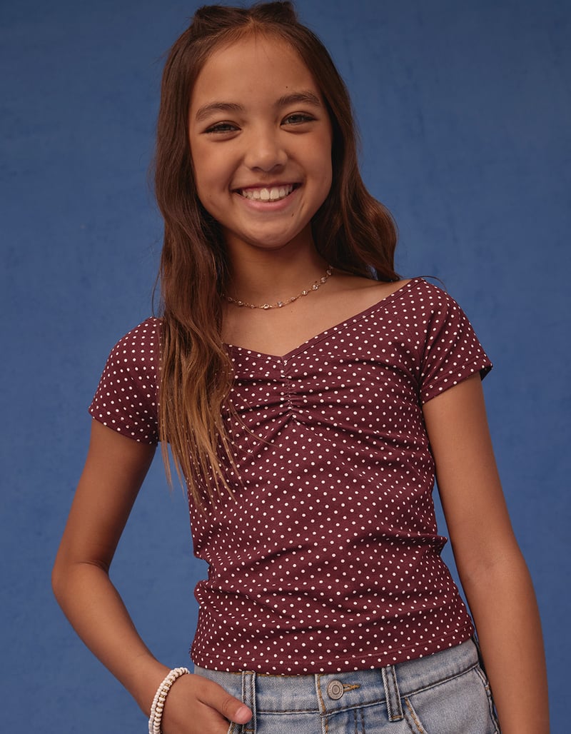 FULL TILT Off The Shoulder Girls Polka Dot Top image number 0