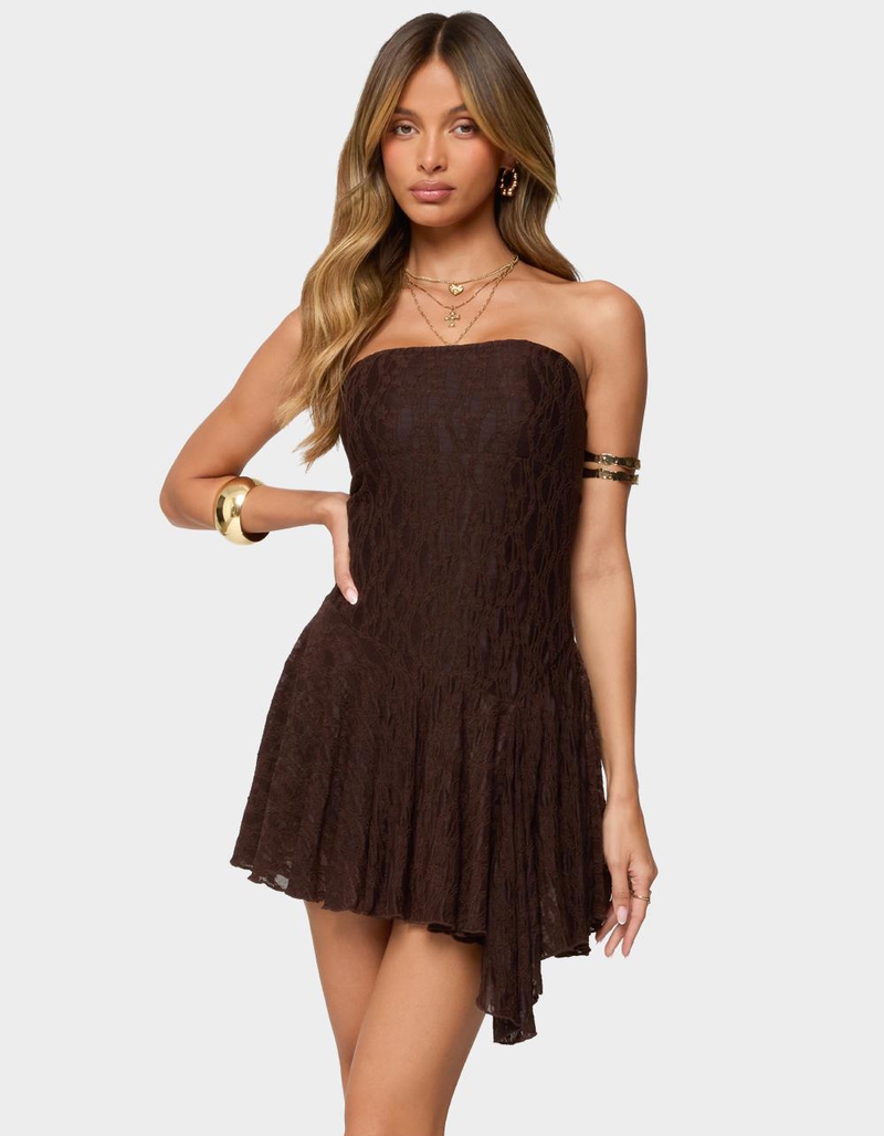 EDIKTED Elaia Asymmetric Strapless Lace Mini Dress image number 0