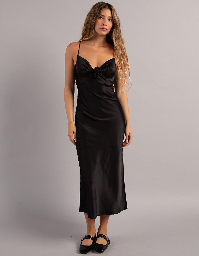 WEST OF MELROSE Satin Rosette Womens Midi Dress image number 0