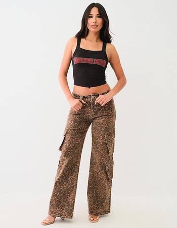 TRUE RELIGION Bobbi Big T Womens Leopard Print Cargo Jeans Alternative Image