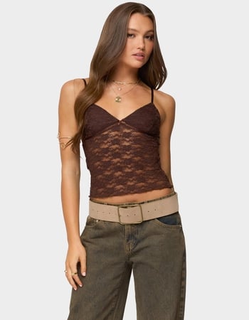 EDIKTED Eira Sheer Lace Tank Top Primary Image