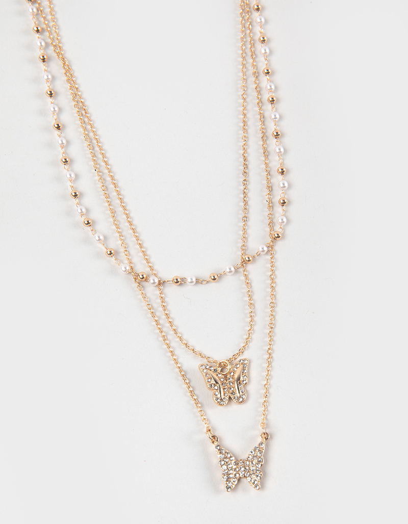 FULL TILT Layered Butterfly Rhinestone Necklace image number 1