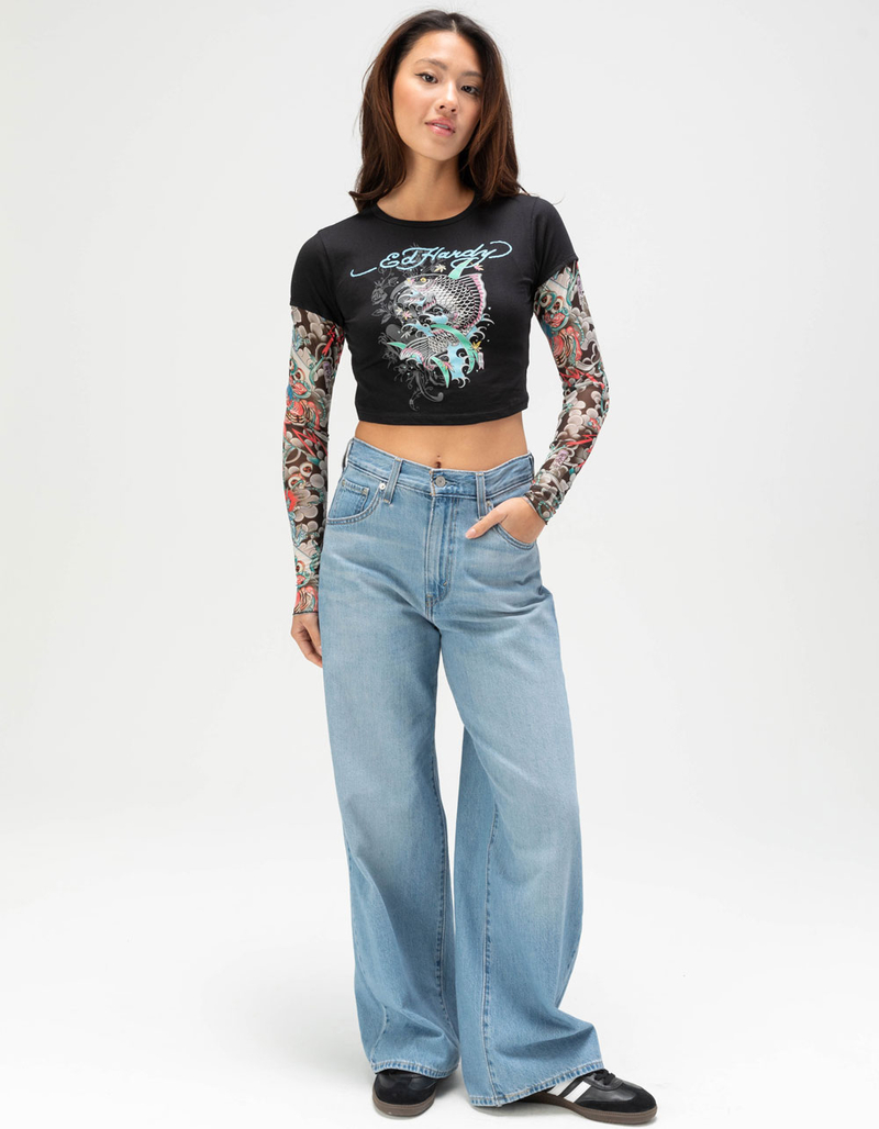 ED HARDY Koi Fish Womens 2fer Long Sleeve Tee image number 3