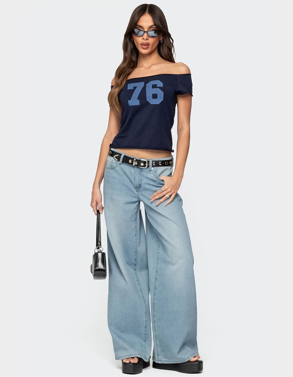 EDIKTED 76 Off Shoulder Top - NAVY | Tillys