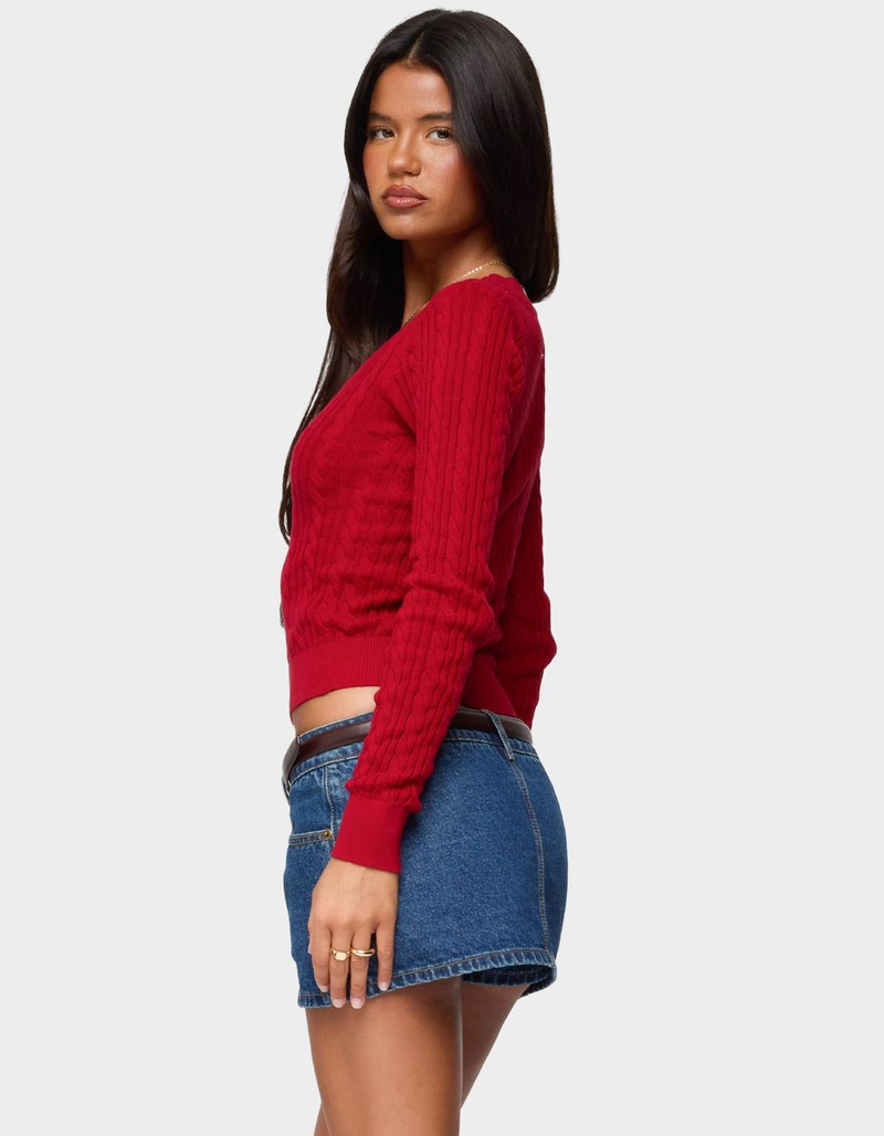 EDIKTED Ashlee V-Neck Cable Knit Top image number 2