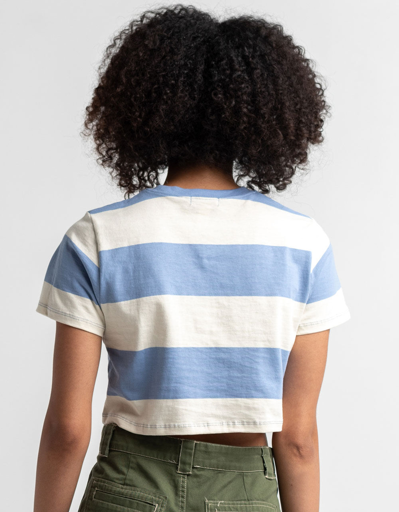 FULL TILT Womens Blue & Cream Stripe Crop Tee image number 2