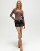 RSQ Womens Washed Notch Long Sleeve Top image number 2