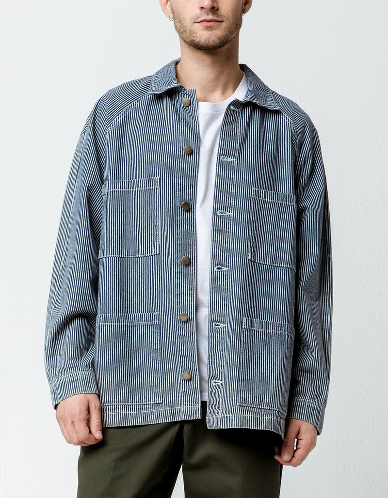 ELWOOD Indigo Pinstripe Mens Denim Chore Jacket image number 1