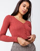 SKY AND SPARROW Lace Trim Button Front Rust Womens Knit Top image number 1