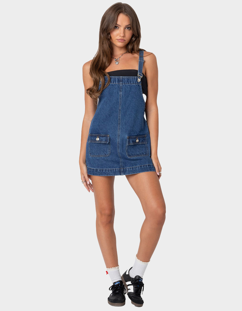 EDIKTED Overall Denim Mini Dress - LIGHT BLUE