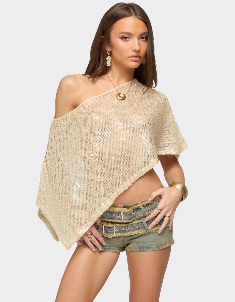 EDIKTED Alanna Sheer Sequin Poncho image number 0