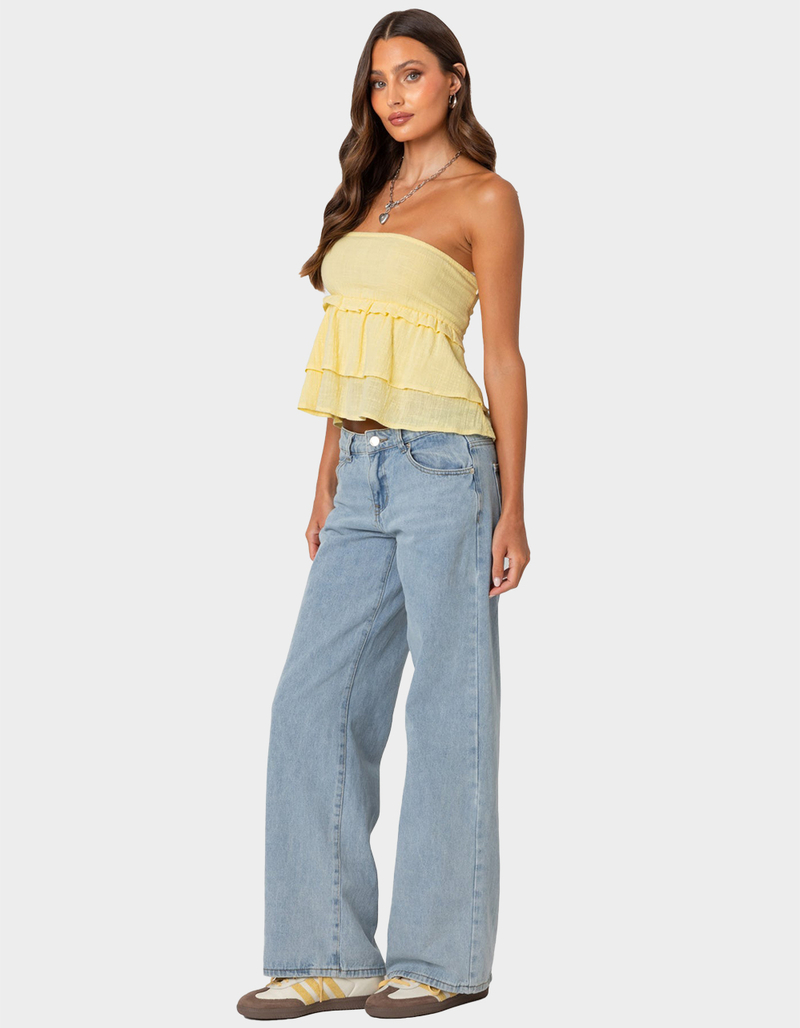 EDIKTED Linen Look Strapless Peplum Top image number 3