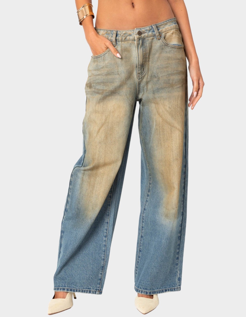 EDIKTED Muddy Washed Low Rise Jeans image number 1