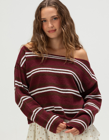 RSQ Womens Off The Shoulder Stripe Sweater Alternative Image