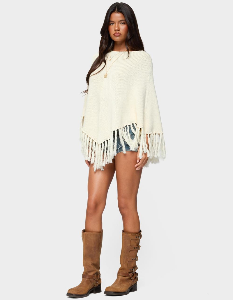 EDIKTED Kamila Fringe Knit Poncho image number 3