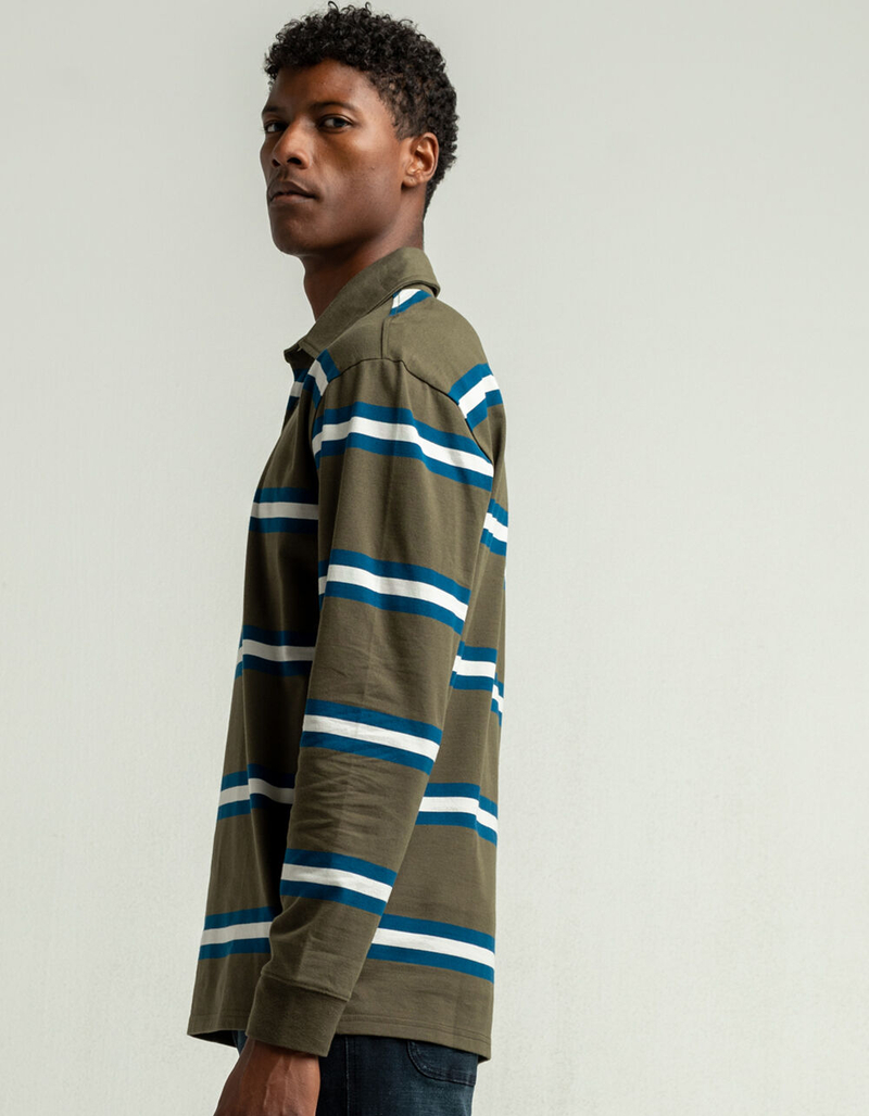 RSQ Olive Striped Mens Rugby Shirt image number 2