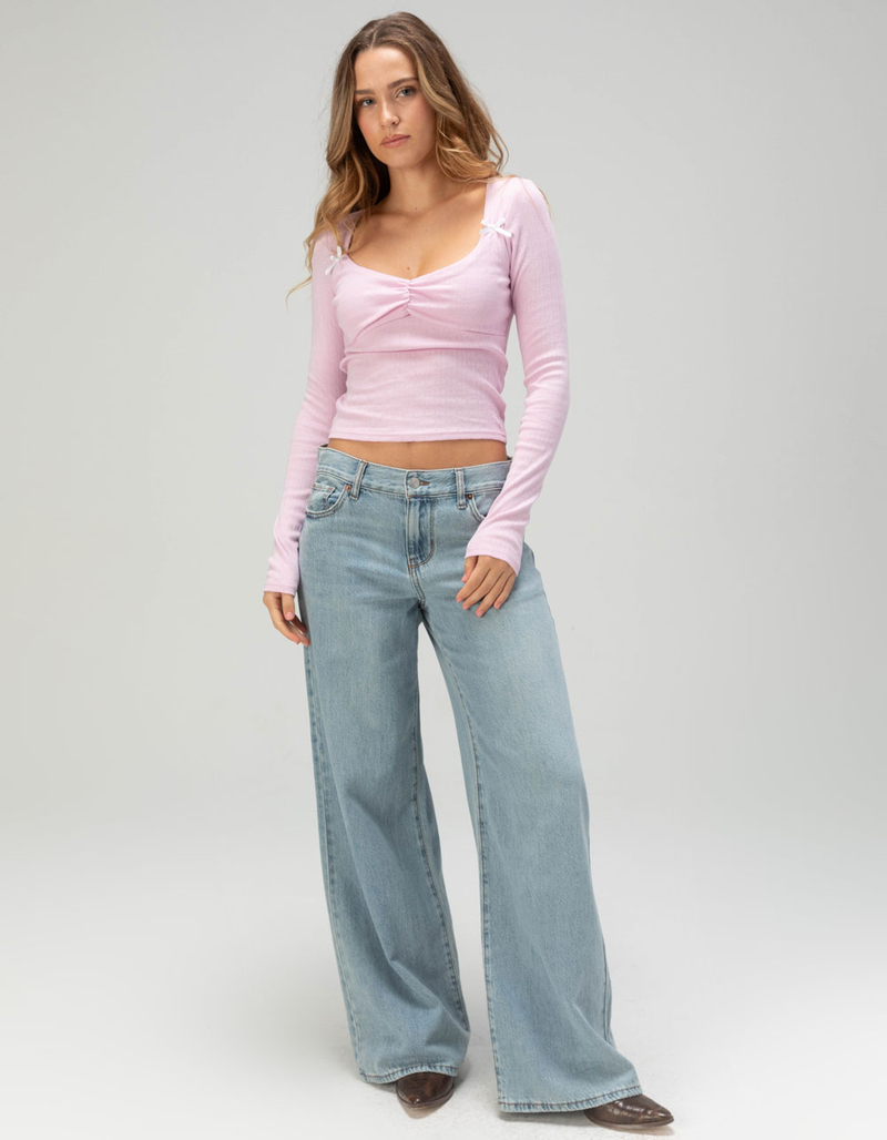 RSQ Womens Long Sleeve Pointelle Bow Cinch Top image number 1