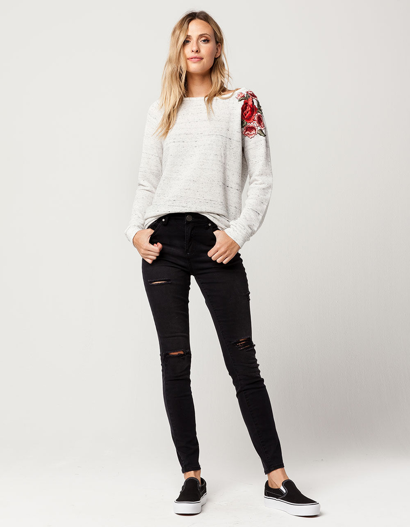 SOCIALITE Rose Patch Womens Nubby Sweatshirt image number 3