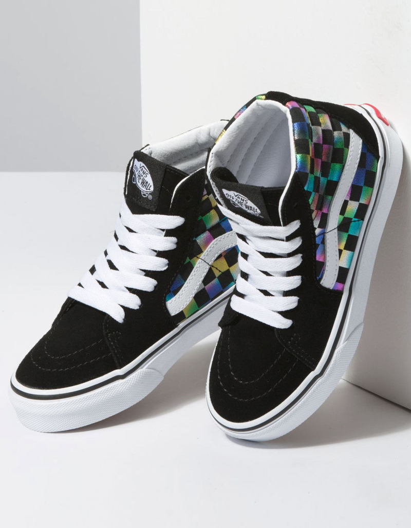VANS Iridescent Check Sk8-Hi Black & True White Girls Shoes image number 2
