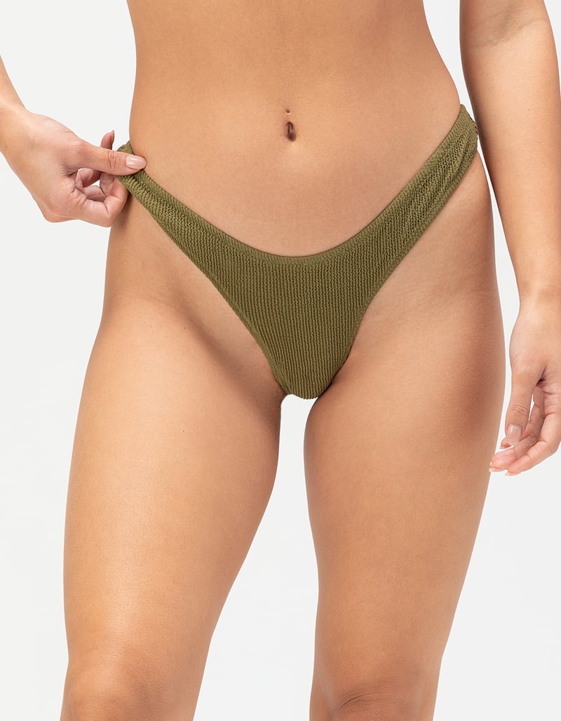 RHYTHM Isla Rib Textured High Leg Thong Bikini Bottoms image number 1
