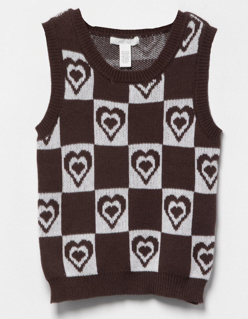 FULL TILT Checker Heart Girls Sweater Vest image number 0