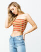 SKY AND SPARROW Stripe Ribbed Camel Womens Tube Top image number 1