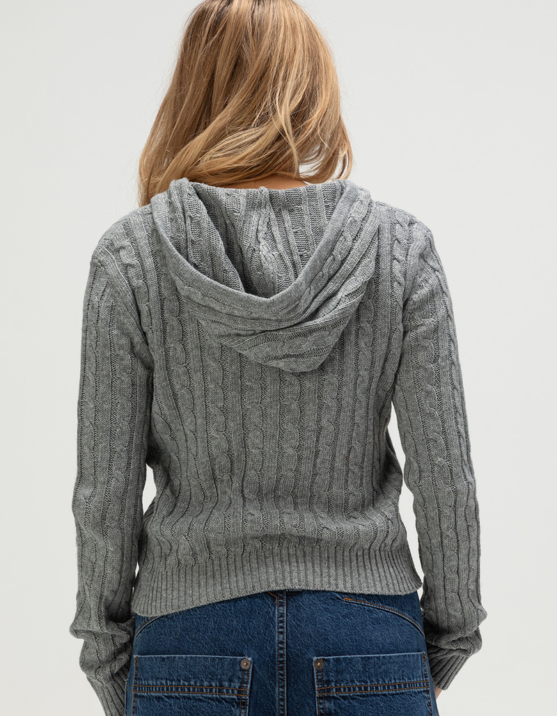 LOVE TREE Womens Zip-Up Hooded Cable Knit Sweater image number 3