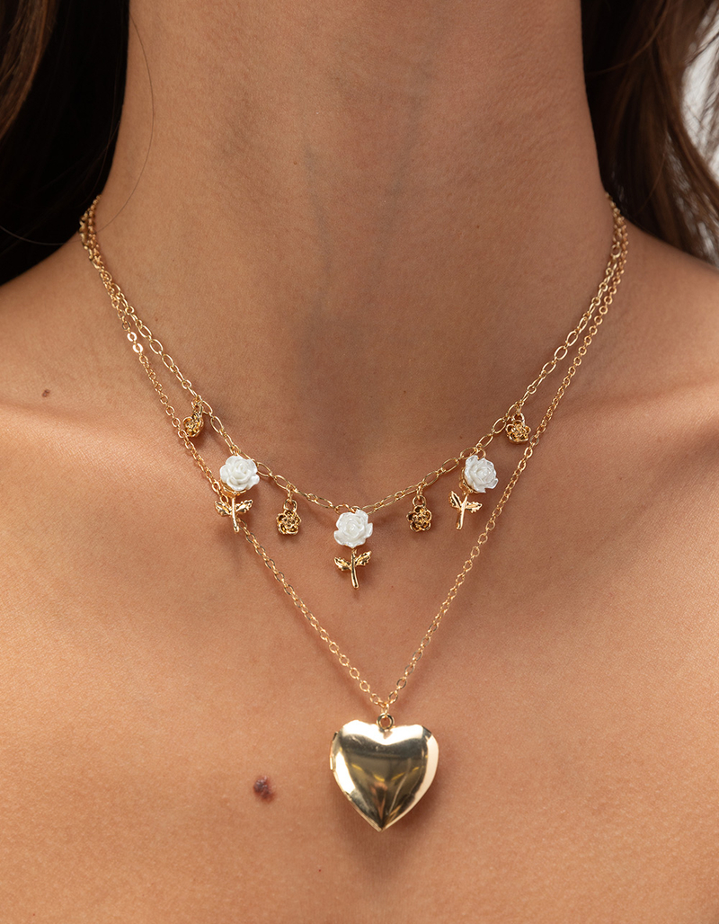 FULL TILT Layered Rose/Heart Locket Charm Necklace image number 3