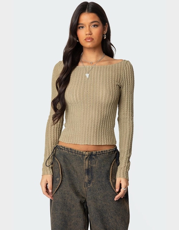 EDIKTED Textured Sheer Boat Neck Top Primary Image