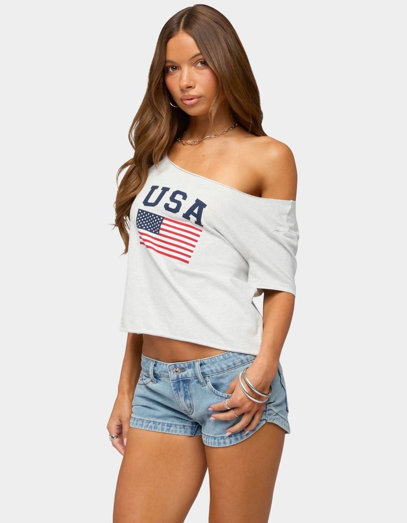 EDIKTED USA Babe Off Shoulder Tee image number 1