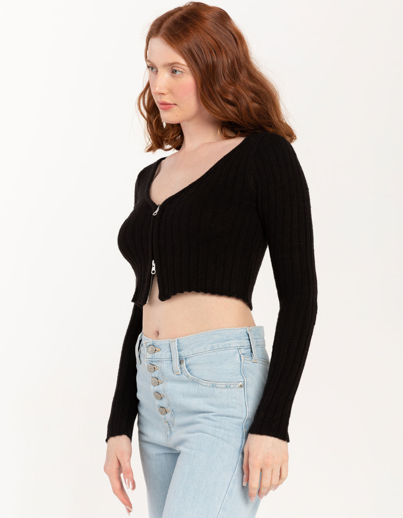 SAY WHAT? Zip V-Neck Womens Sweater image number 2