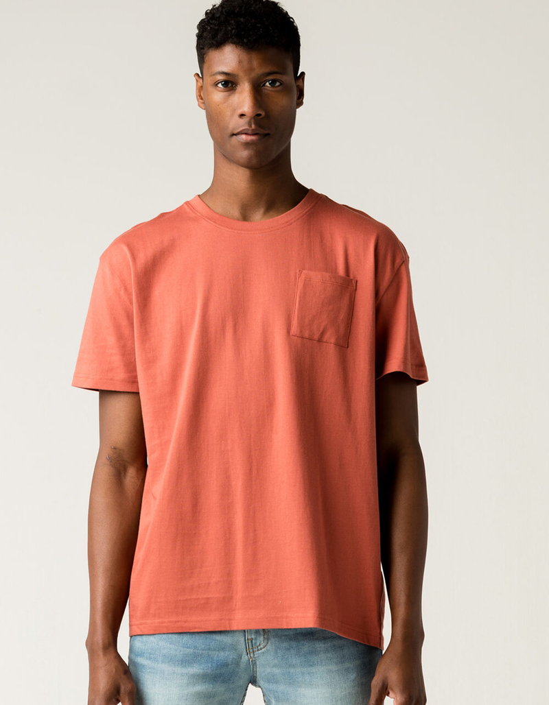 RSQ Oversized Solid Mens Burnt Red Pocket Tee image number 0