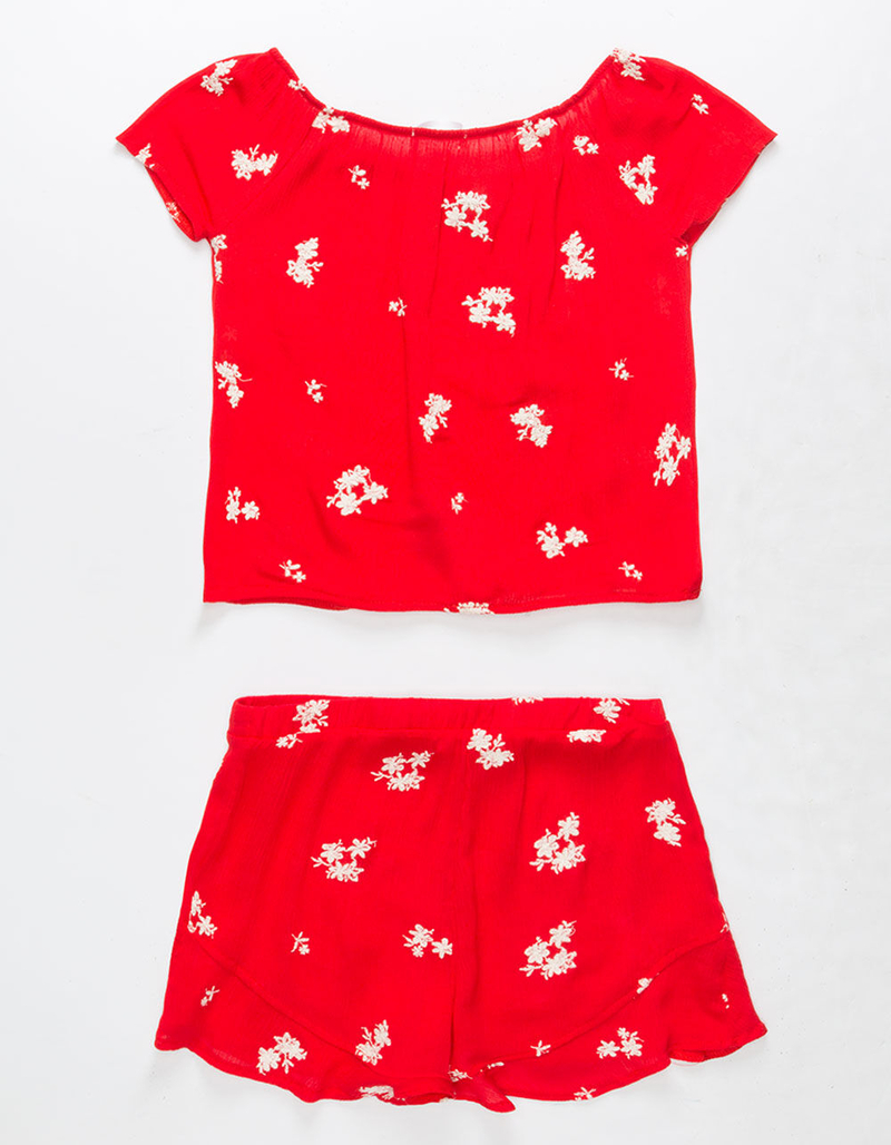 WHITE FAWN Floral Embroidery Girls Top & Shorts Set image number 1