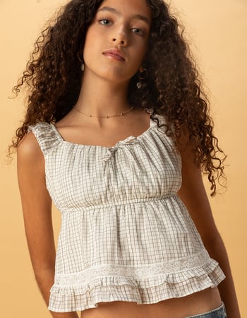 RSQ Girls Tie Gingham Babydoll Top Primary Image