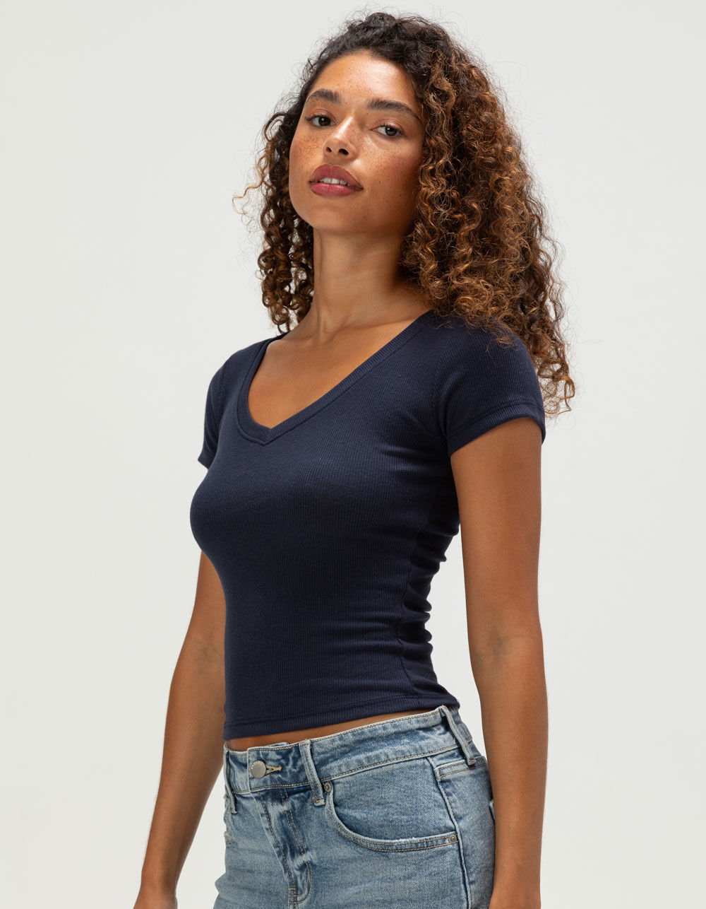 TILLYS V-Neck Rib Womens Tee - NIGHT - XS | Tillys
