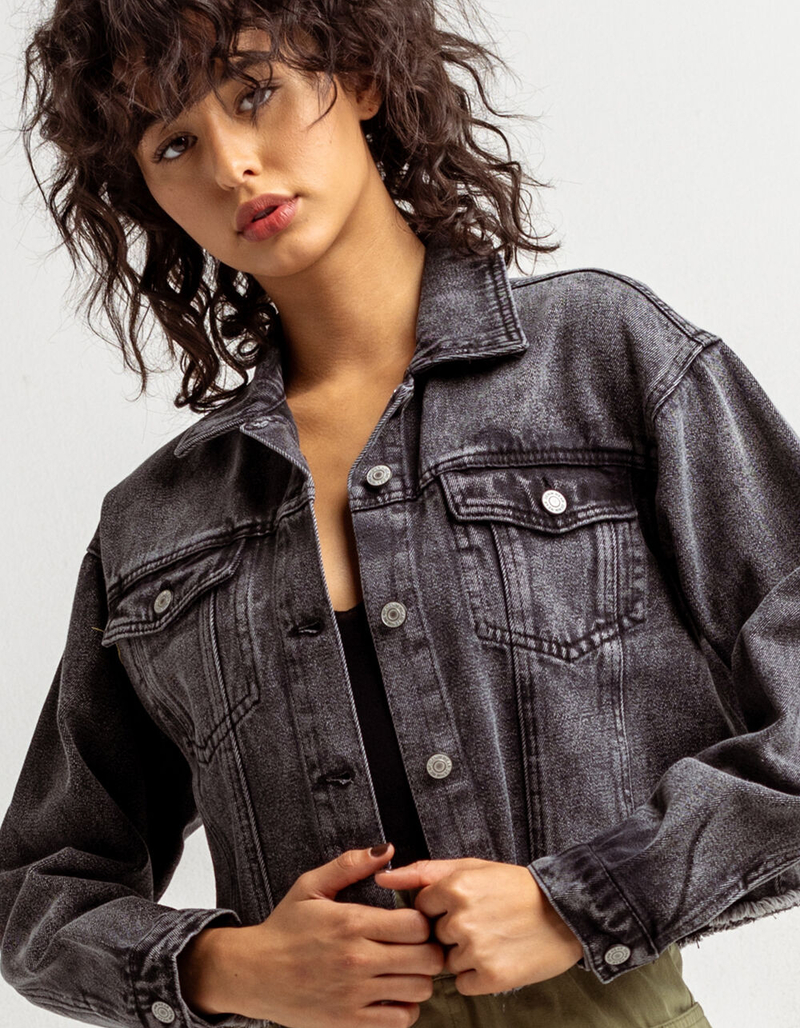 ASHLEY Washed Cutoff Womens Trucker Denim Jacket image number 0