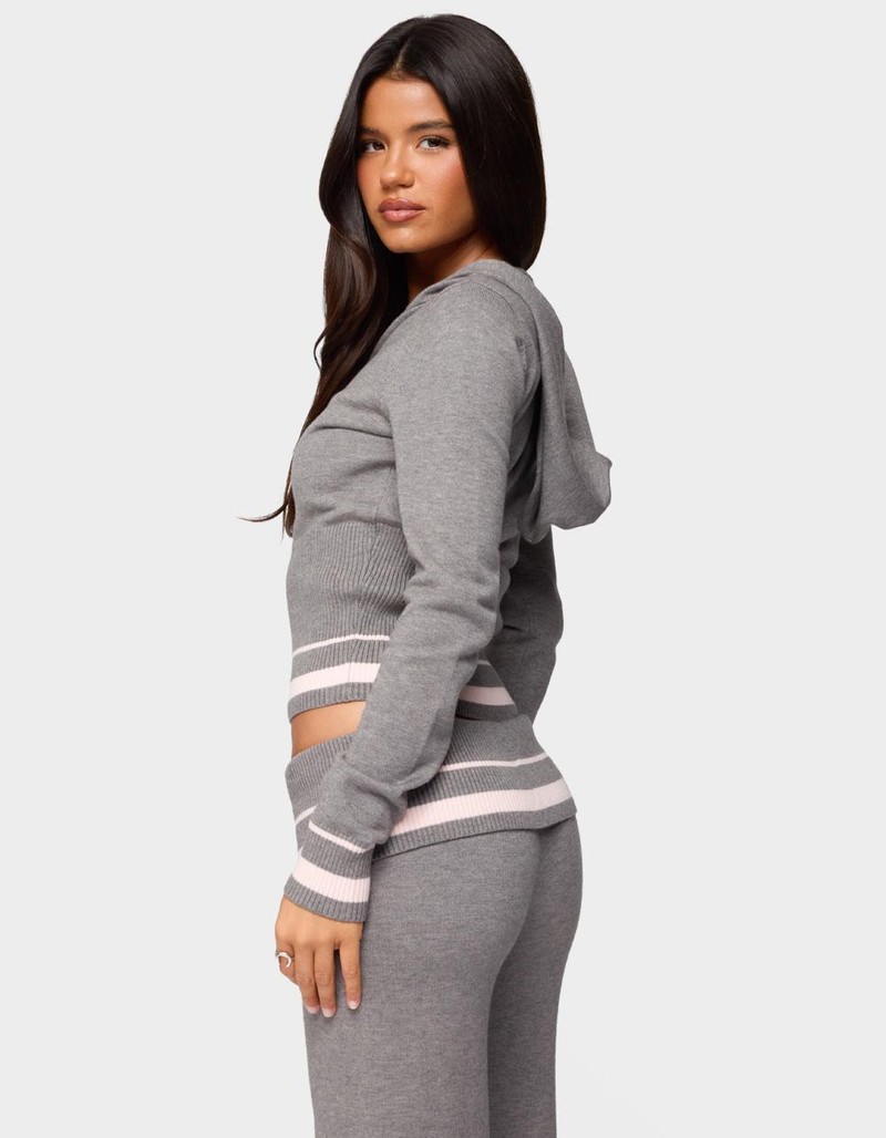 EDIKTED Kaliya Stripey Knit Zip Up Hoodie image number 2