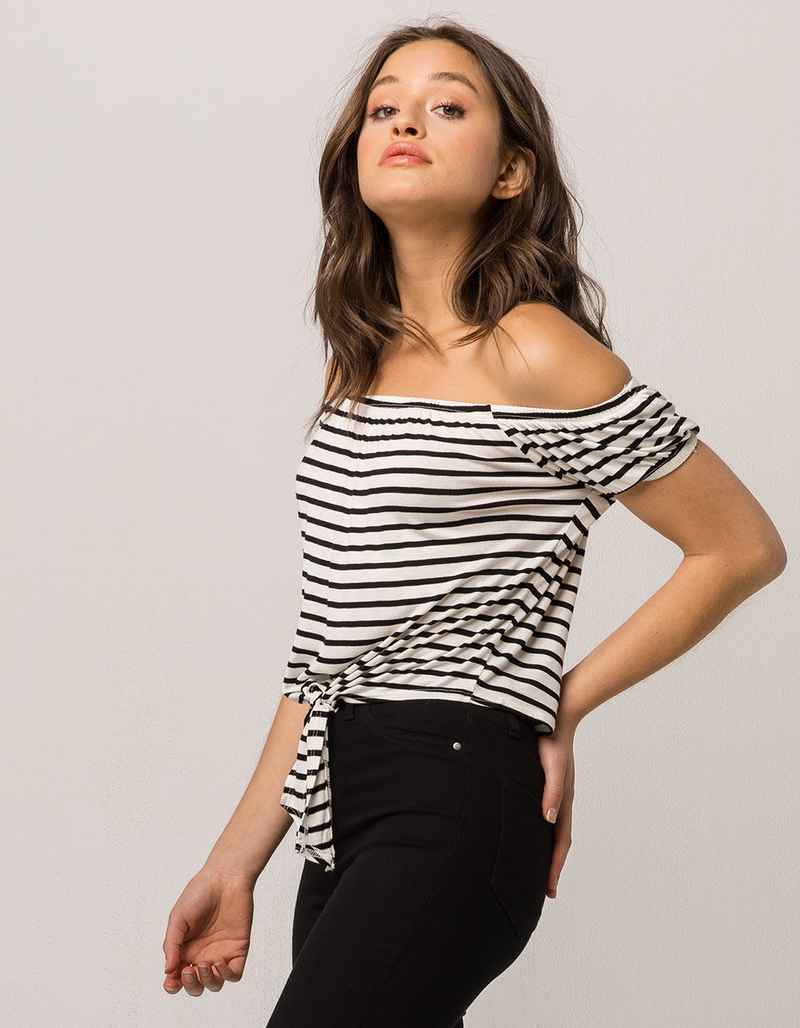 IVY & MAIN Stripe Womens Tie Front Top image number 1