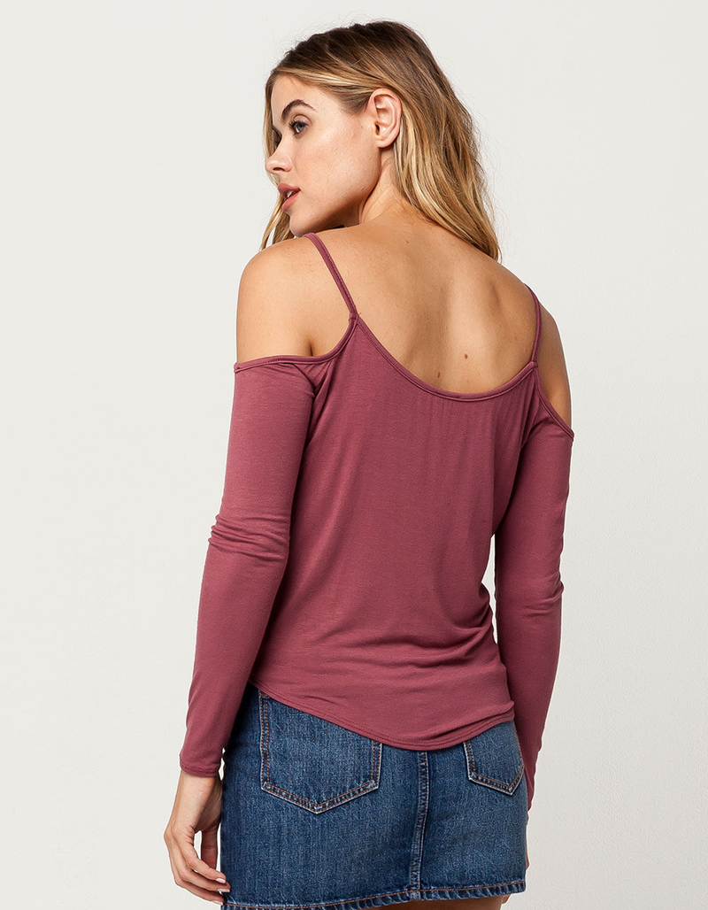 SKY AND SPARROW Tie Front Womens Cold Shoulder Top image number 2