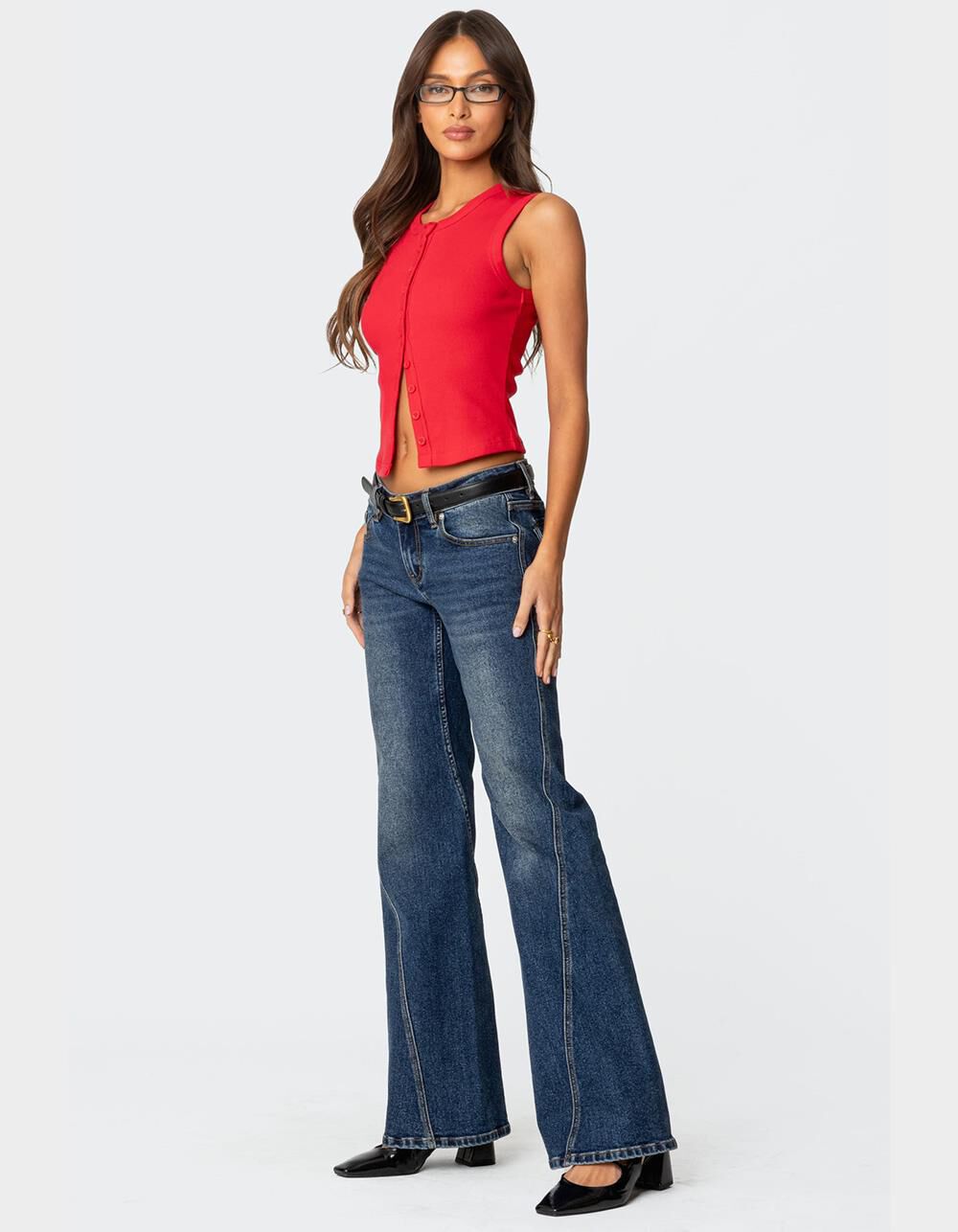 EDIKTED Basel Button Up Tank Top - RED | Tillys