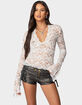 EDIKTED Sheer Lace Bell Sleeve Top image number 1
