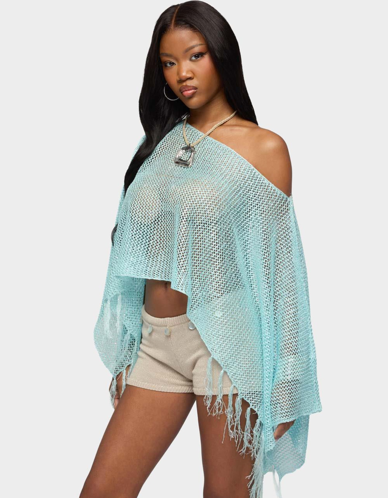 EDIKTED Sequin Fringe Knit Poncho image number 1