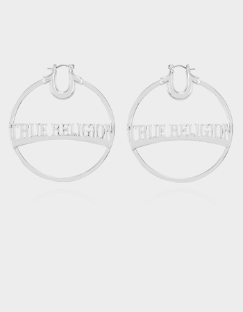TRUE RELIGION Silver Tone Large Logo Hoop Earrings Primary Image