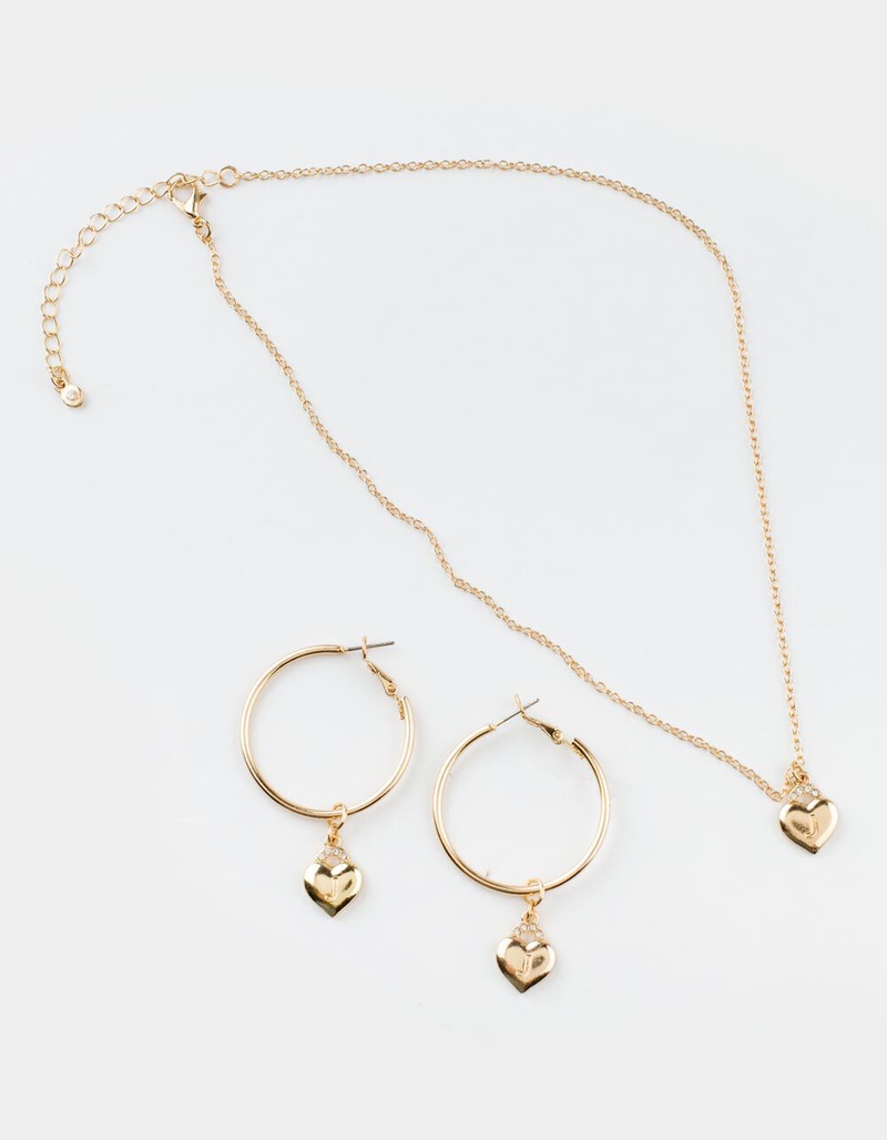 FULL TILT J Heart Hoop Earrings & Necklace Set image number 0