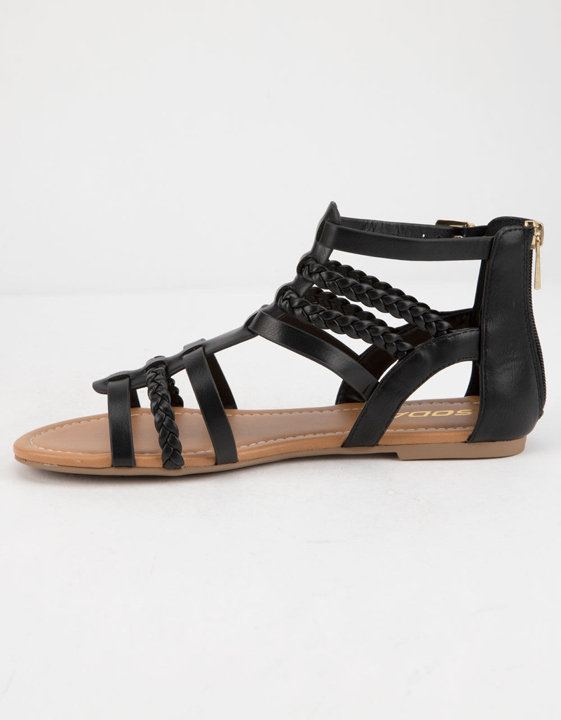 SODA Braid Back Zip Black Womens Gladiator Sandals image number 2