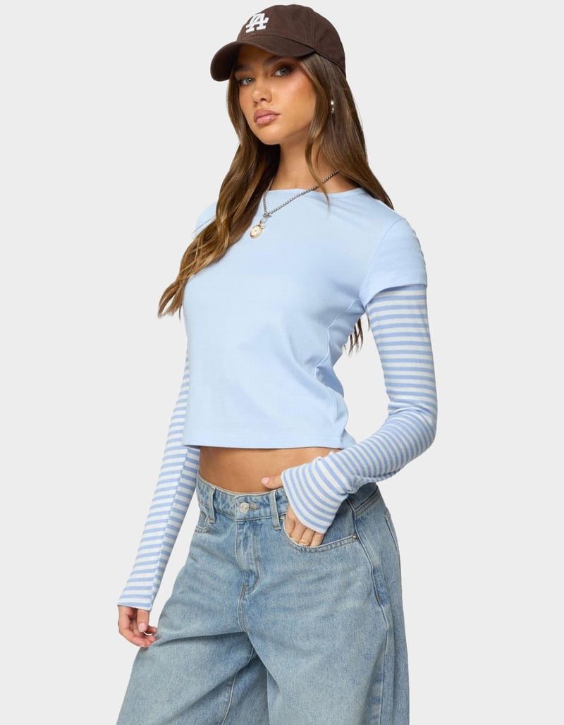 EDIKTED Stripey Layered Long Sleeve Tee image number 1