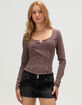 RSQ Womens Washed Notch Long Sleeve Top image number 1