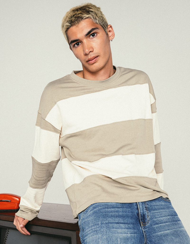 JACK & JONES Block Mens Stripe Crewneck Sweatshirt Cream Combo Tillys